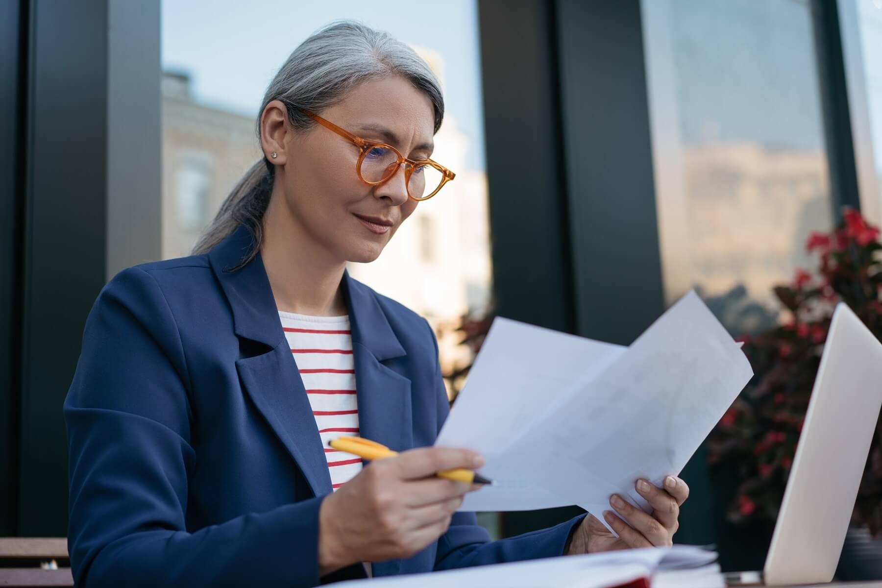 woman looking at finances